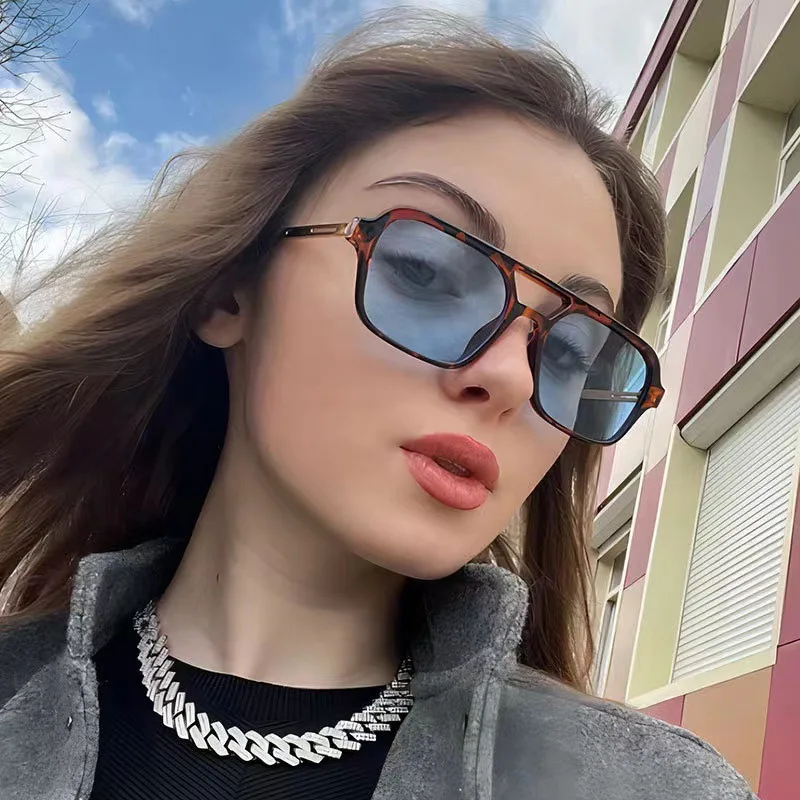 

Retro Leopard Print Women Sunglasses Square Punk Glasses Men's Beach Outdoor Blue Lens Sunglasses Luxury Designer Goggles UV400