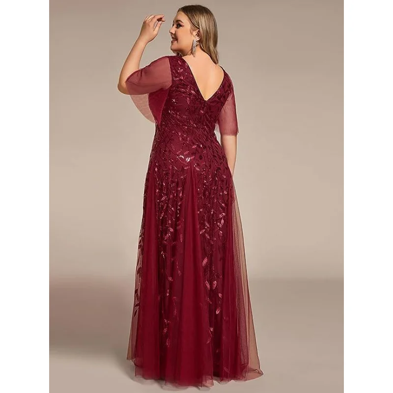 European And American Plus Size Bridesmaid Evening For Toasting Sequin Mesh Fishtail Slim-Fit Banquet Performance Host Dress