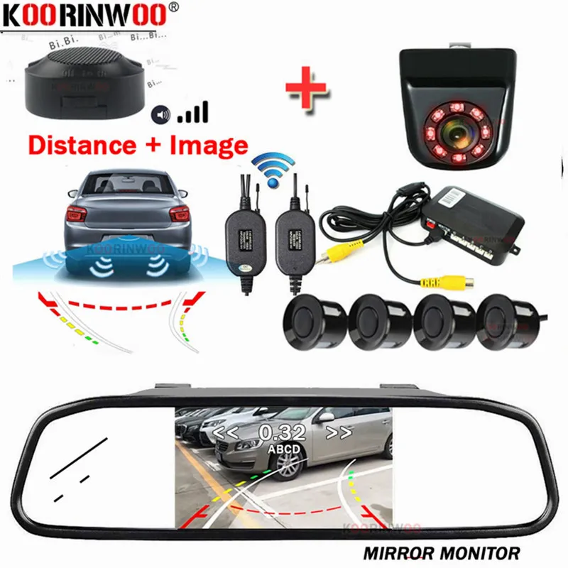 

Комплект беспроводного датчика парковки Koorinwoo, динамическая автомобильная камера, широкоугольный автомобильный детектор, демонстрирующий расстояние на мониторе, радар для спортивной зоны