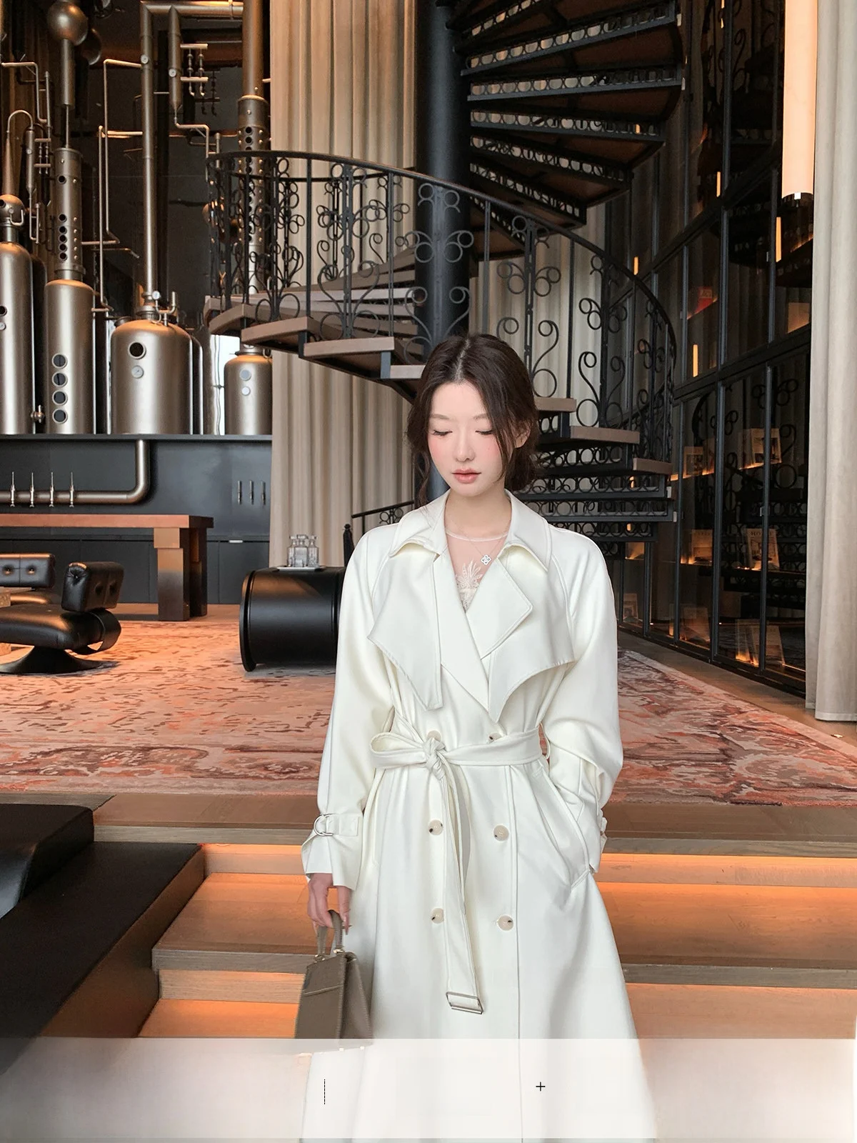 

YOLI Zhang Yuli Французская ветровка с длинными рукавами, женское пальто свободного кроя с поясом на талии, средней длины, с отложным воротником