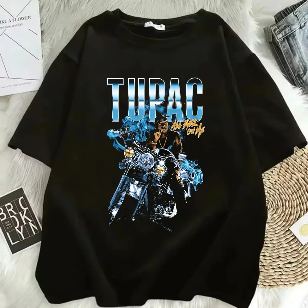 2024 Summer Fashion T-shirt Rapper Tupac Top Hip Hop Street Wear Oversized Short Sleeve T-shirt Men's And Women's T-shirts image 3