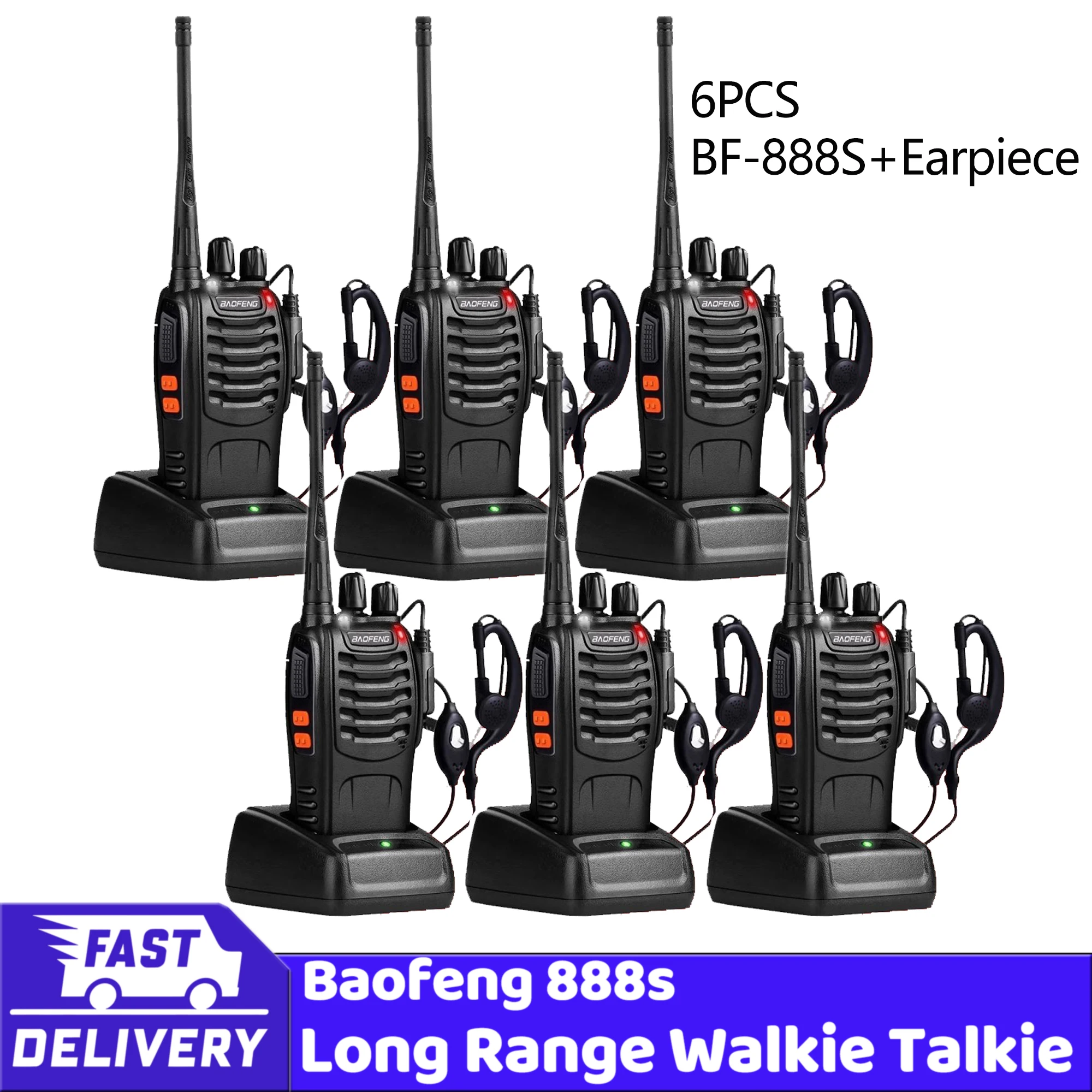 6pcs Wholesale Walkie Talkie long range Baofeng BF-888S Two Way Radio 888s UHF 400-470MHz 16 Channel 5km Communication Distance