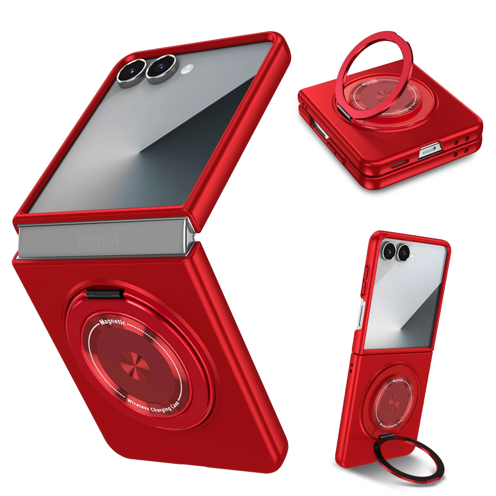 Funda de teléfono magnética a prueba de golpes con soporte de anillo giratorio 360 para Samsung Galaxy Z Flip 7 fe 6 5 4 3 Flip7 Flip6 Flip5 Flip4