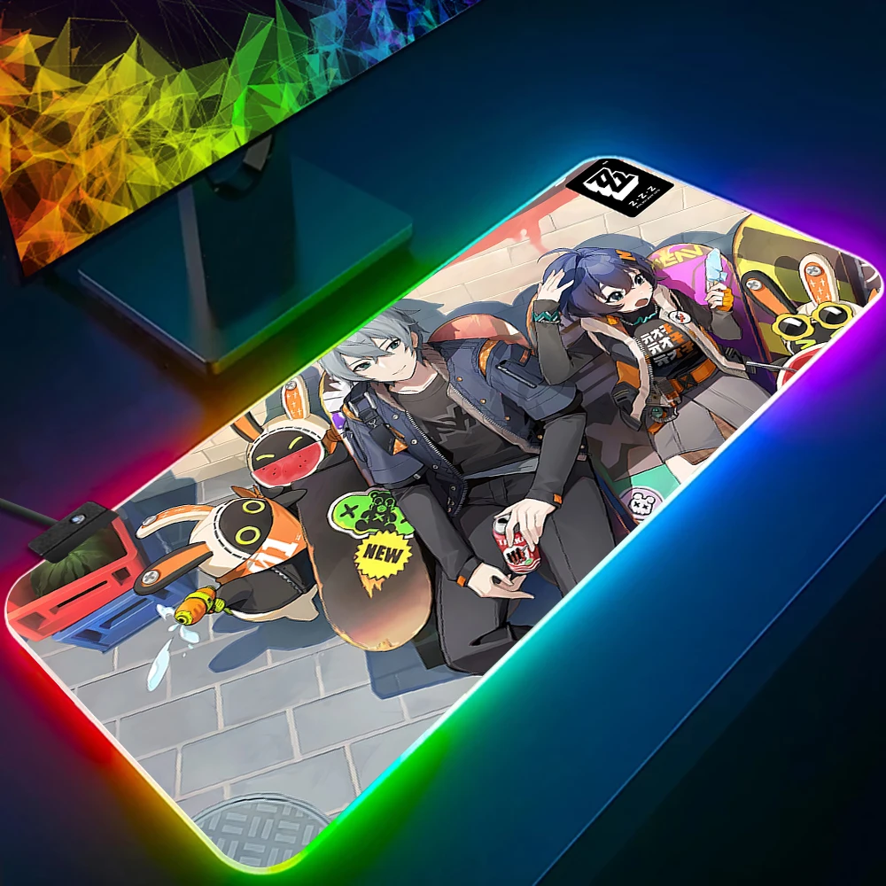 

Zenless Zone Zero RGB Pc Gamer Keyboard Mouse Pad Mousepad LED Glowing Mouse Mats Rubber Gaming Computer Mausepad