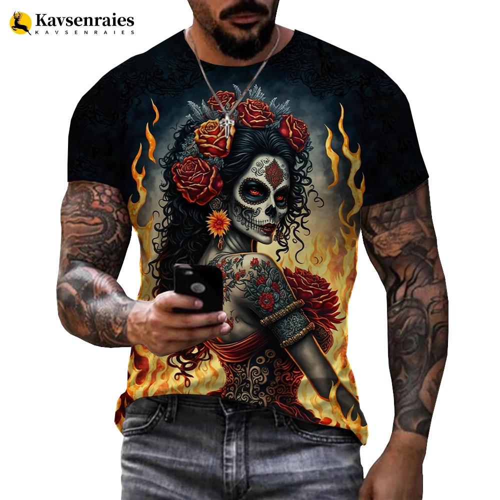 Koszulka graficzna z meksykańską czaszką dzień śmierci dla mężczyzn damska odzież Graffiti Horror Goth T-shirty moda Streetwear topy koszulki