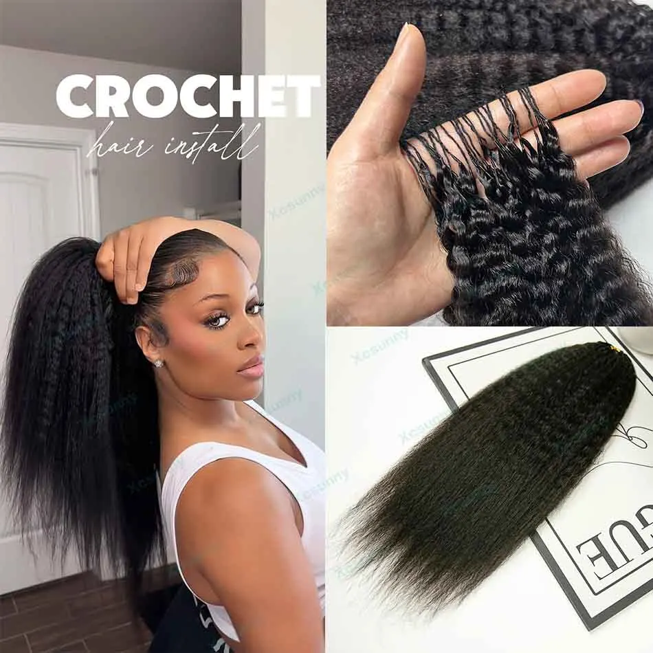 ريشة الكروشيه الشعر البشري غريب مستقيم قبل فصل Knotless الكروشيه وصلات شعر بشري لضفائر بوهو تجديل