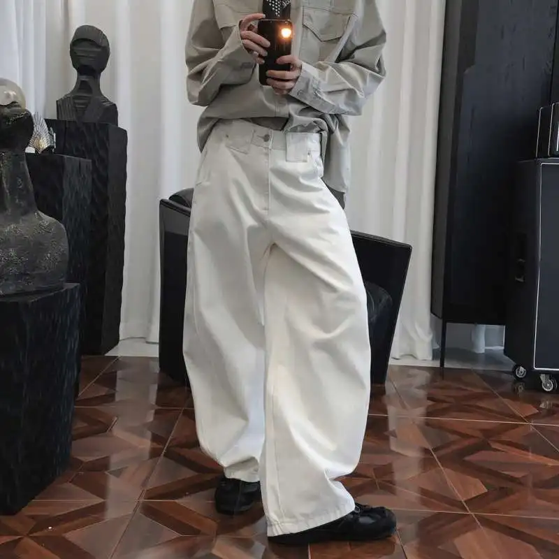 

Свободные прямые джинсы с высокой талией в американском стиле, женские летние новые белые широкие джинсы, утягивающие универсальные брюки длиной до пола