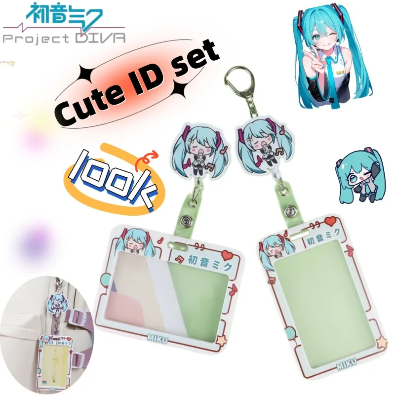 Porte-carte d'identité Hatsune Miku Dr et Infirmière, motif dessin animé mignon, étui transparent avec enrouleur rétractable et cordon pour carte repas, badge
