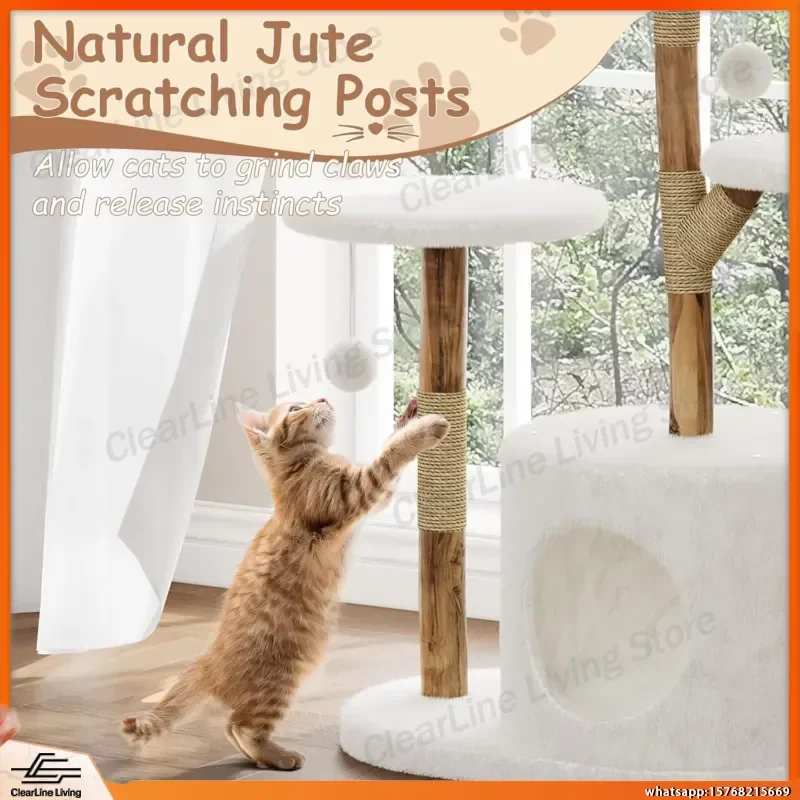 Multi-Level Cat Tree Tower with Cozy Bed Wicker Basket Condo Wooden Scratching Post Climbing Activity Center for Cats Indoor view 4