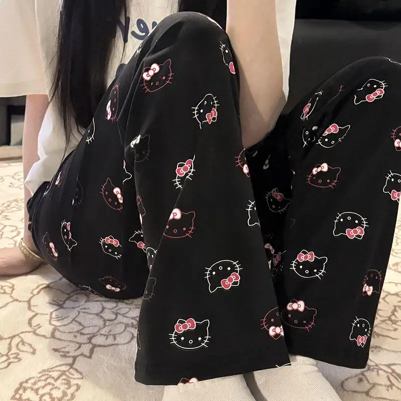 

Новые брюки Sanrio: прямые брюки с принтом Hello Kitty, свободные, с высокой талией, универсальные, повседневные, простые, модные, креативные, хит продаж