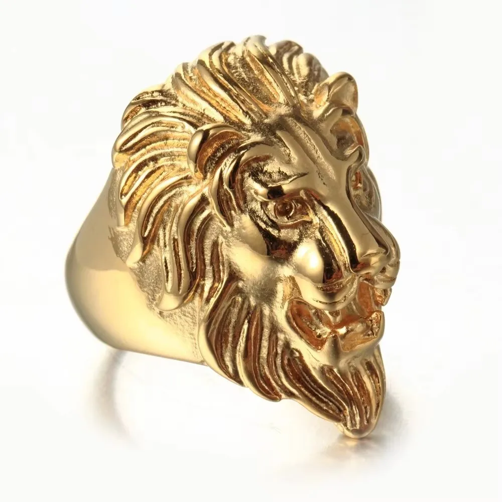Male ring fashion electroplating golden lion titanium steel ring