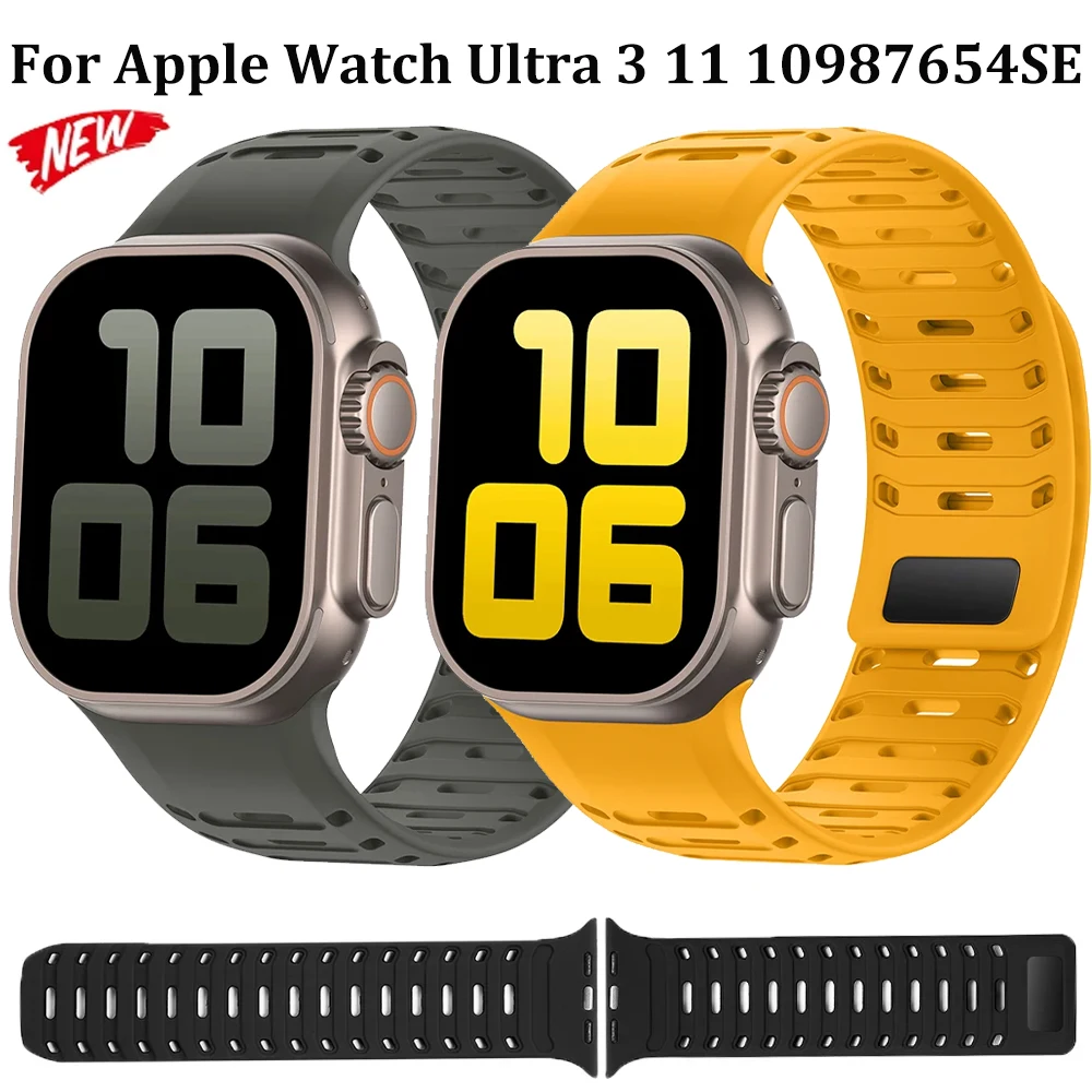 Silikonarmband für Apple Watch Ultra 3 49mm 11 10 46mm Sportliches Atmungsaktives Magnetisches Armband iWatch 9 8 7 6 5 SE 45mm 44mm Correa