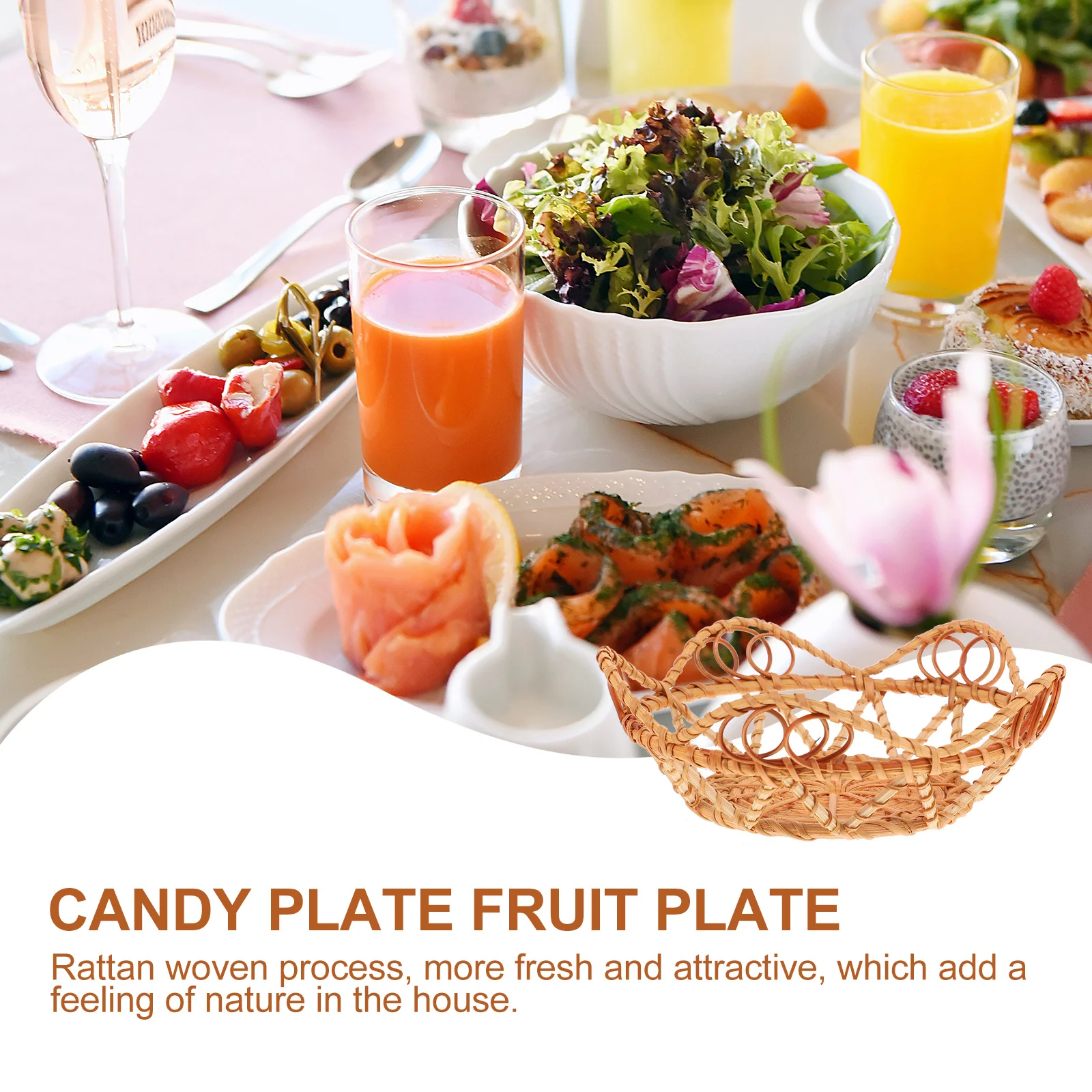 

1Pcs Rattan Fruit Basket Hand-Woven Multi-Functional Storage Plate Household Storage Container Portable Desktop Decor