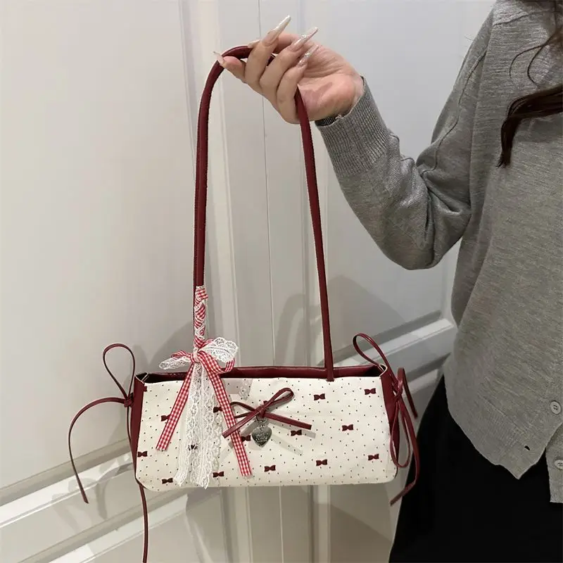 

Elegant Refined Square Bag Fashion Bow-knotted Contrast Design Handbag Hot-sell Trendy Pleated Shoulder Bag Versatile Casual Bag