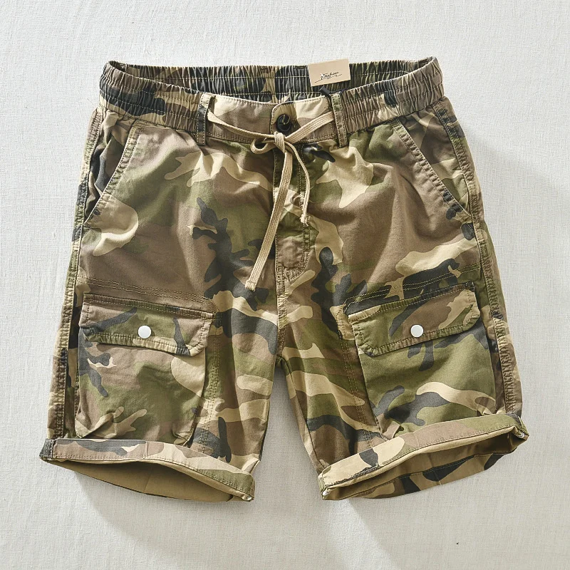 Men\'s Outdoor Travel Camouflage Shorts Summer Japanese Harajuku Hip Hop Modis Cargo Shorts Male Loose Joggers Beach Capris Pants