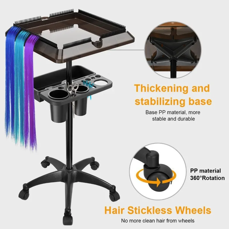 Multi-purpose Hair Salon Trolley 2-Layer Tray Rolling Tool Cart for Barber Shop