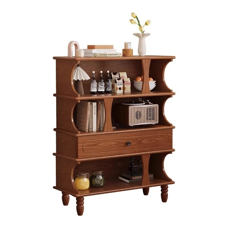 Solid wood dining side cabinet, bookcase, antique living room side cabinet, open wall integrated storage cabinet