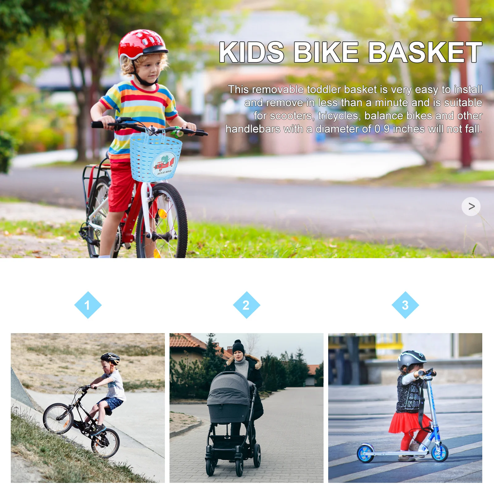 Cesta de bicicleta, cestas de almacenamiento, bicicletas para niños, contenedor de bicicletas, manillar para niños delanteros