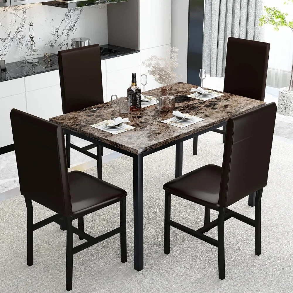 5 Piece Dining Table Set for 4Faux Marble Kitchen Table and Chairs for 4Modern Dining Room Table Set with 4 Chairs,Dinner Tables