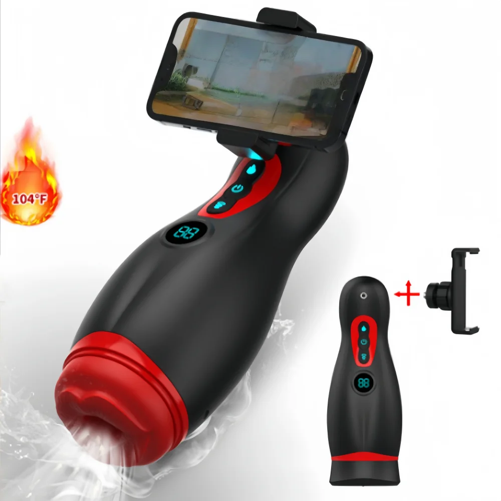 Automatic Sucking Vibrating Male Masturbator Vacuum Penis Pump Heating Pocket Cat Male Sex Toys With Stand LCD Adult Sex Toys