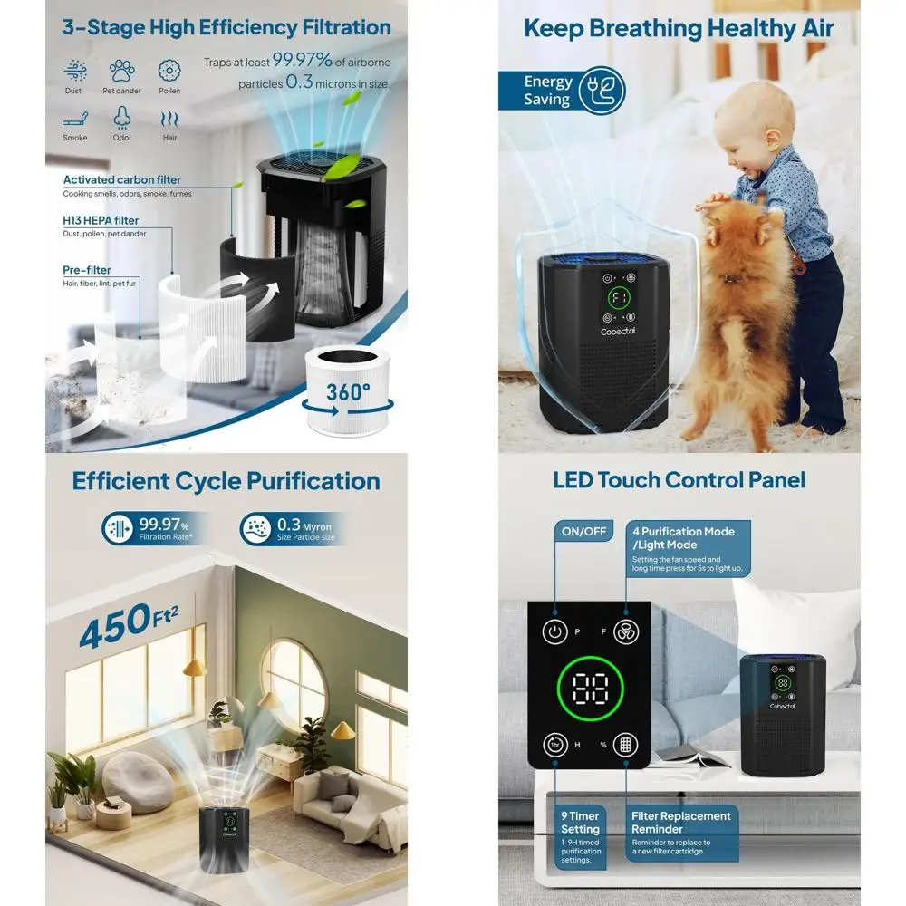 

Компактный очиститель воздуха H13 HEPA с функцией ароматерапии и режимом сна для дома, офиса и путешествий