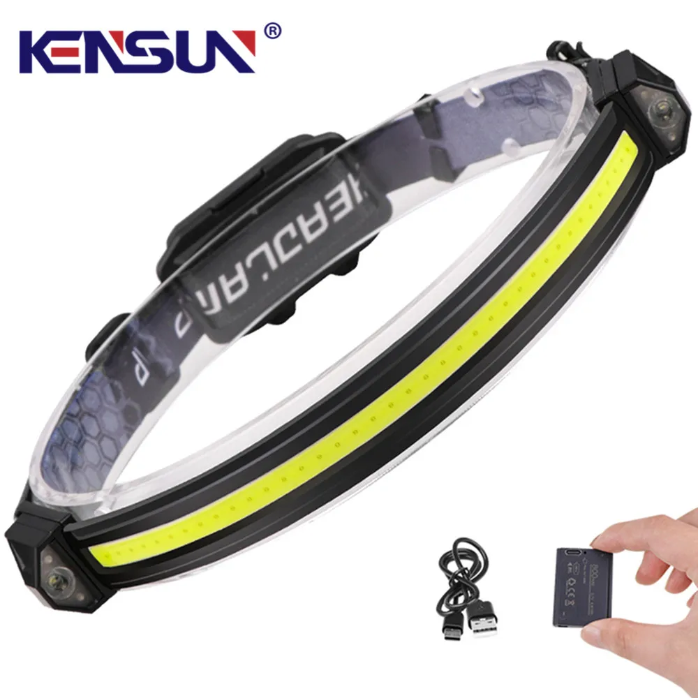 High Power XPE+COB Headlamp Double Switch Built-in Battery TYPE-C Charging Charge Display Double Light Source Lamp