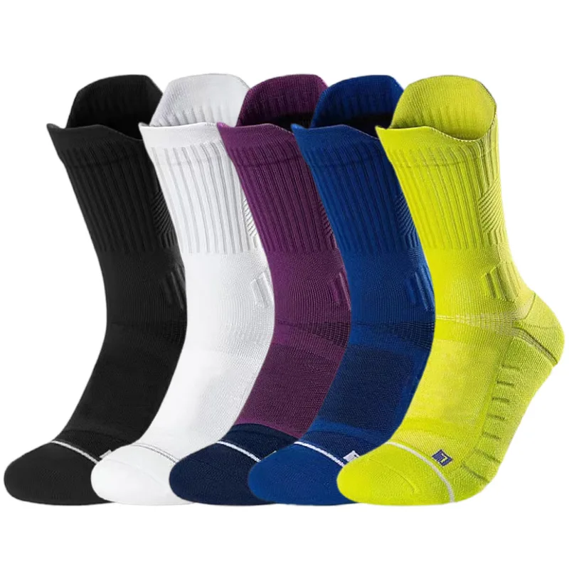 5 Pairs Men Cushion Performance Athletic Crew Socks Running Basketball Outdoor Sports Ankle Socks High Tube Autumn Winter Socks