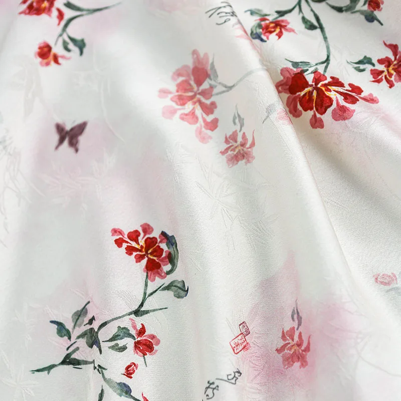 Freihand-Safflower-Kalligraphie-Set im nationalen Stil, Jacquard-Druck, Stoffhemd-Set, Cheongsam-Kleid, Frühling, Herbst und Sommer – Detail 2