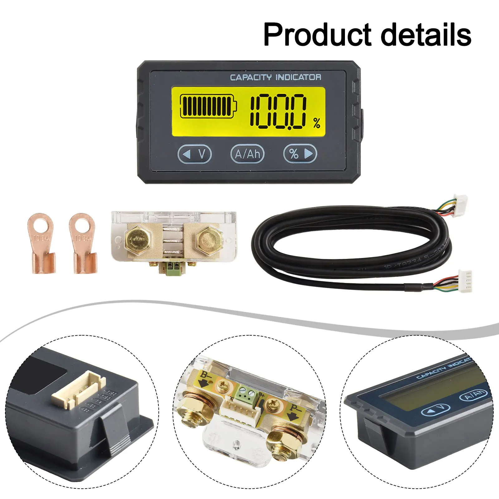 Vehicle Maintenance 63*34MM Battery Capacity Tester Amperemeter For Electric Bikes Lcd Display Yellow Backlight