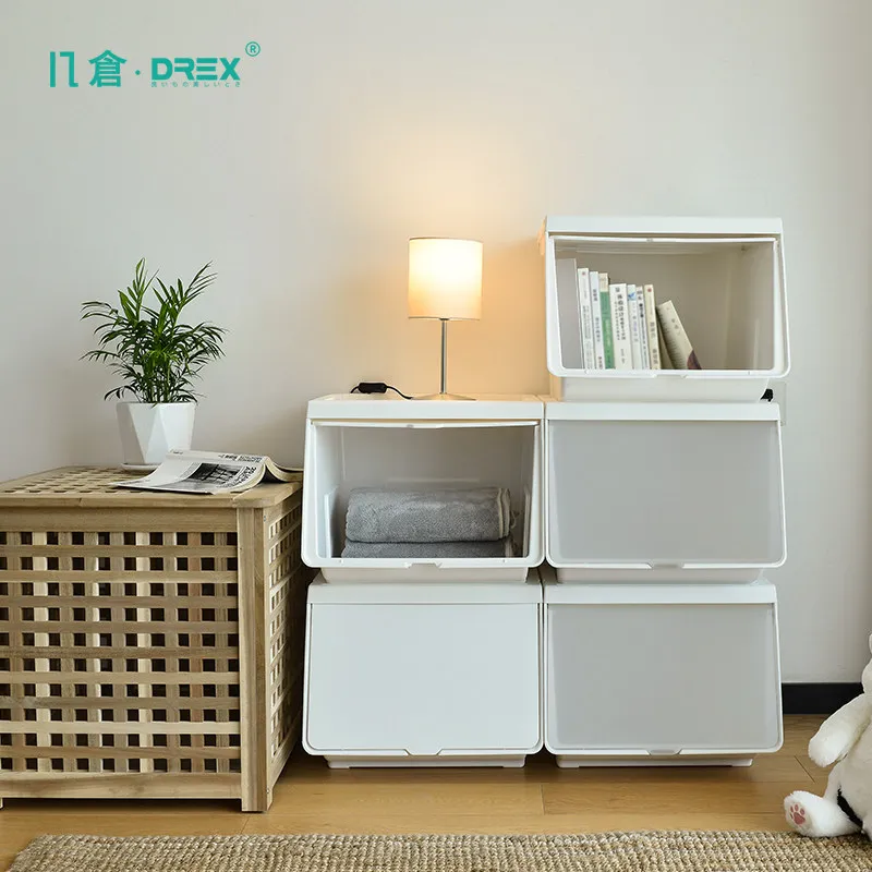 Stackable Clear Storage Box, Large Capacity Dustproof Plastic Bin with Reinforced Front Opening, Multi-Purpose Organizer