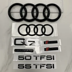 AUDI Q7 4 Ring Logo ABS Black 2010-2022 Car Hood Front Grill Rear Trunk Emblem Badge Sticker Quattro Sline Q7 Accessory refit