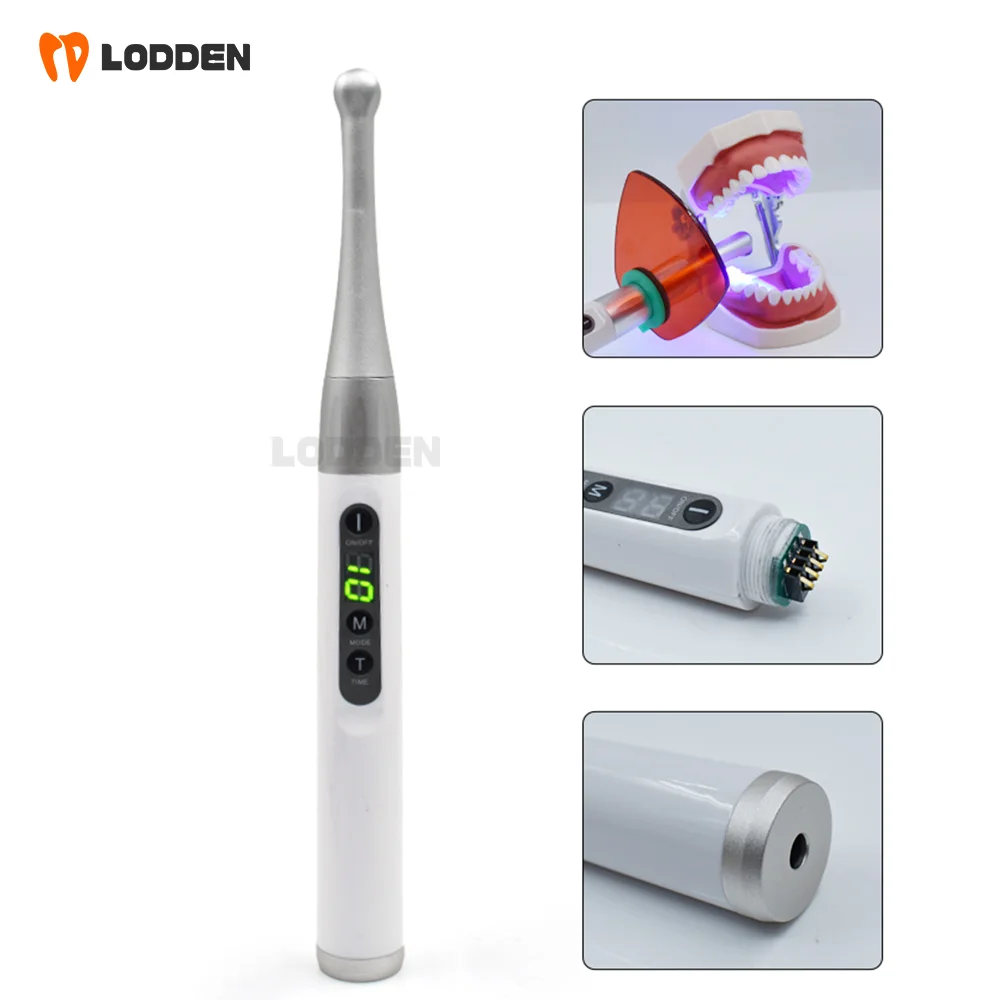 

LODDEN LED Curing Light Dental Wireless Metal Head 1 Second for Curing 2 Modes 1000-2500mw/cm² Recumbent Dentistry Equipment