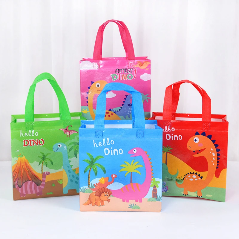 

4pieces Cartoon Dinosaur Non-woven Handbag Rainbow Unicorn Baby Shower Birthday Party Gifts Package Candy Chocolate Cookie Bag