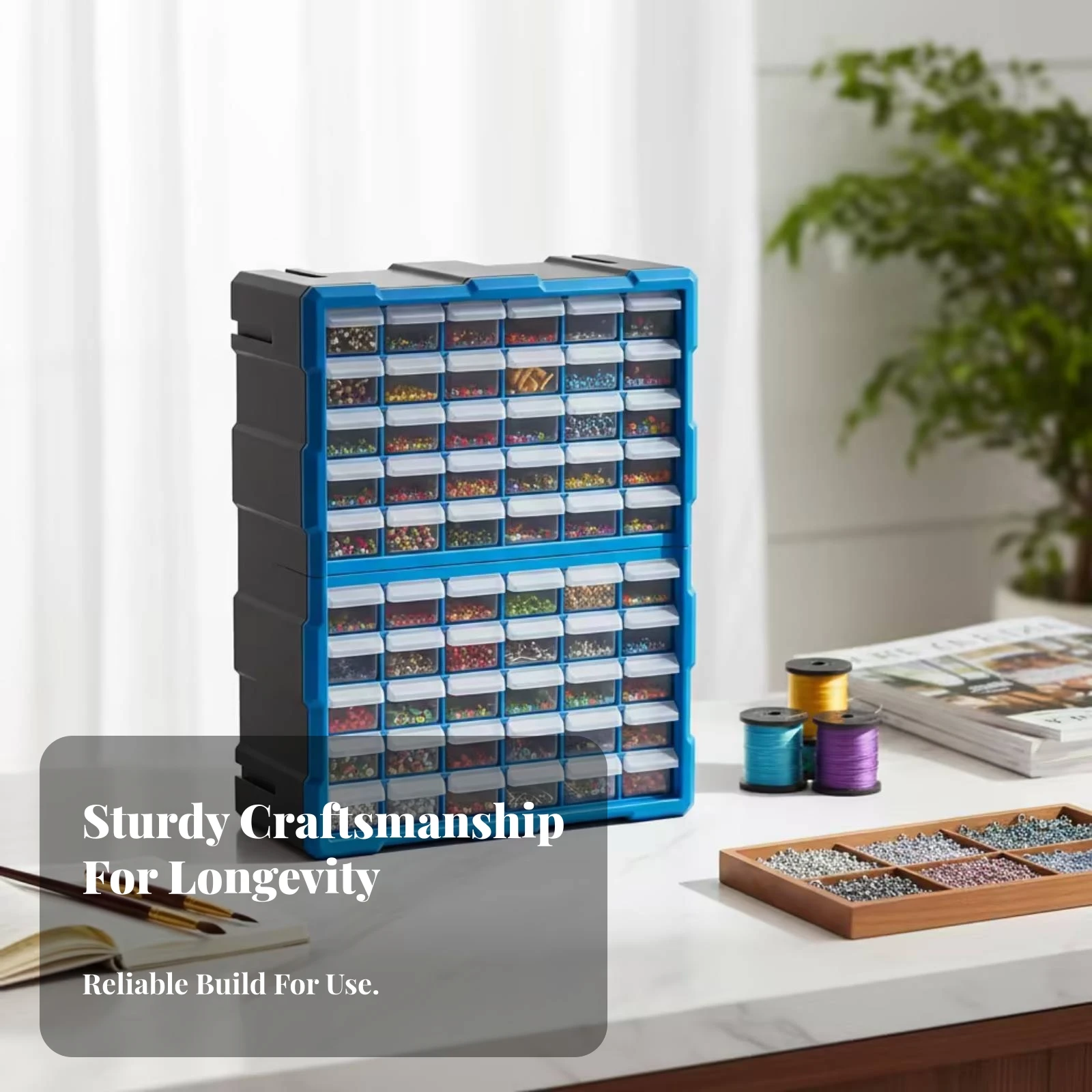 60-Drawer Cabinet Lip Handles Small Parts Organizer for Workshop, Electronics Bench