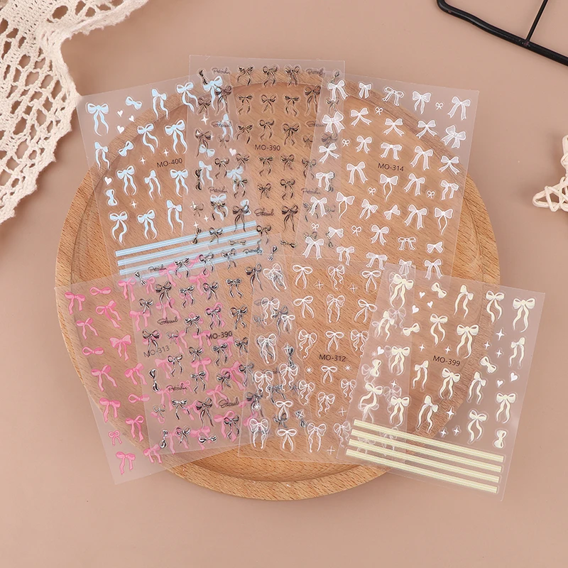 مذهب Bowknot مسمار الفن ملصق الإغاثة الشريط القوس تصاميم المتزلجون ذاتية اللصق الشارات ل مانيكير ملحق مسمار الديكور