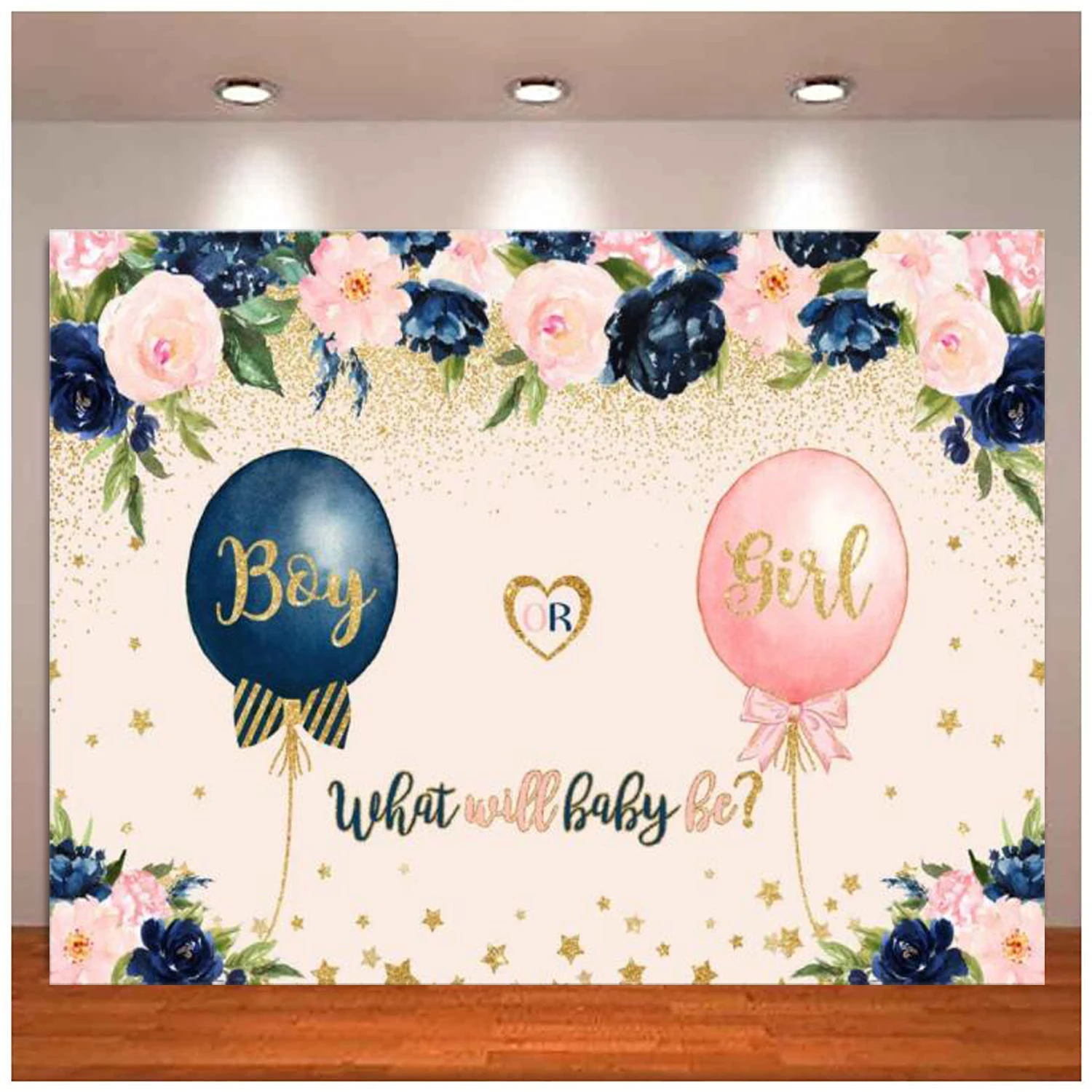 Gender Reveal Photography Backdrop Navy Blue Blush Pink Balloon Gender Surprise Photo Boy Or Girl Background Banner Poster