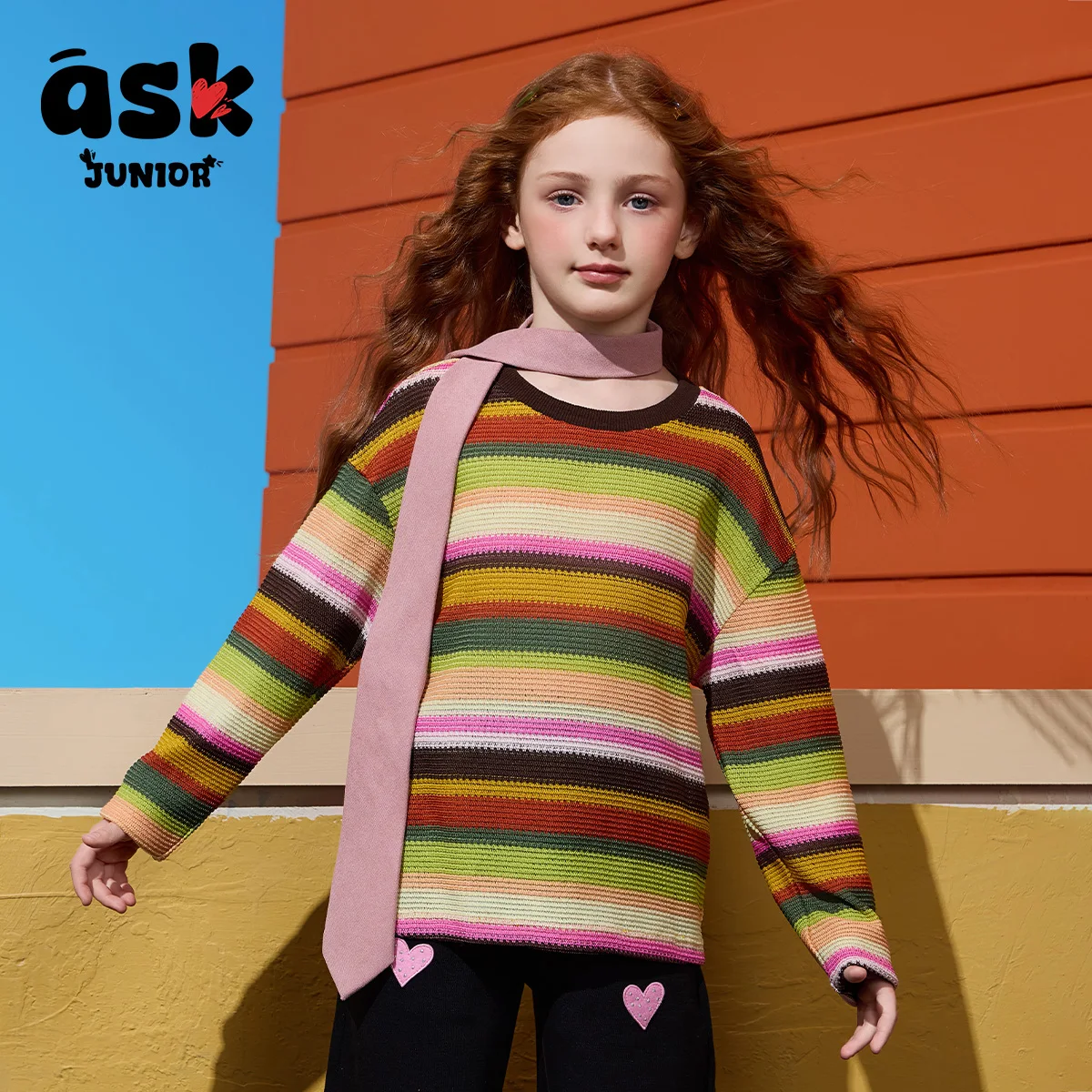 تي شيرت مجوف بأكمام طويلة وأكمام طويلة ورقبة دائرية للفتيات الصغيرات بألوان متباينة #1