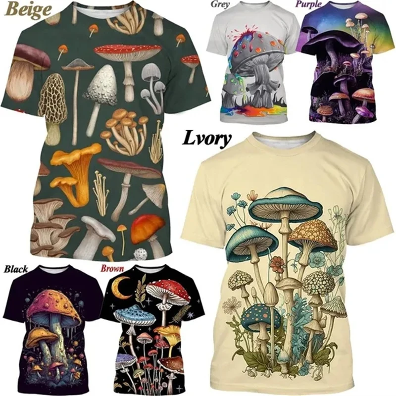 

Summer Men's Casual T Shirts 3d Printed T-shirt Art Design Colorful Mushroom Printing T-shirts Top Short Sleeve Streetwear Tees