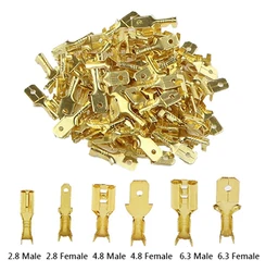 100Pcs/lot 2.8/4.8/6.3mm Female and male Crimp Terminal Connector Gold Brass/Silver Car Speaker Electric Wire Connectors 50 S