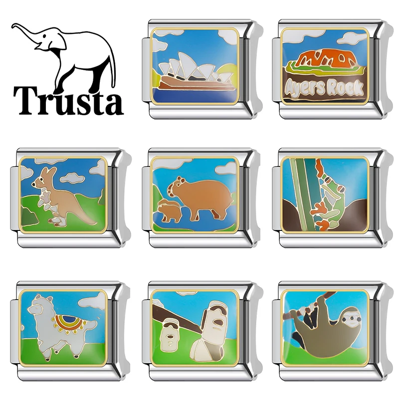 Trusta Animals Kangaroos Charm Italian Links 9mm Bracelet Stainless Steel for Girls Birthday Gift DIY Jewelry Wholesale N555