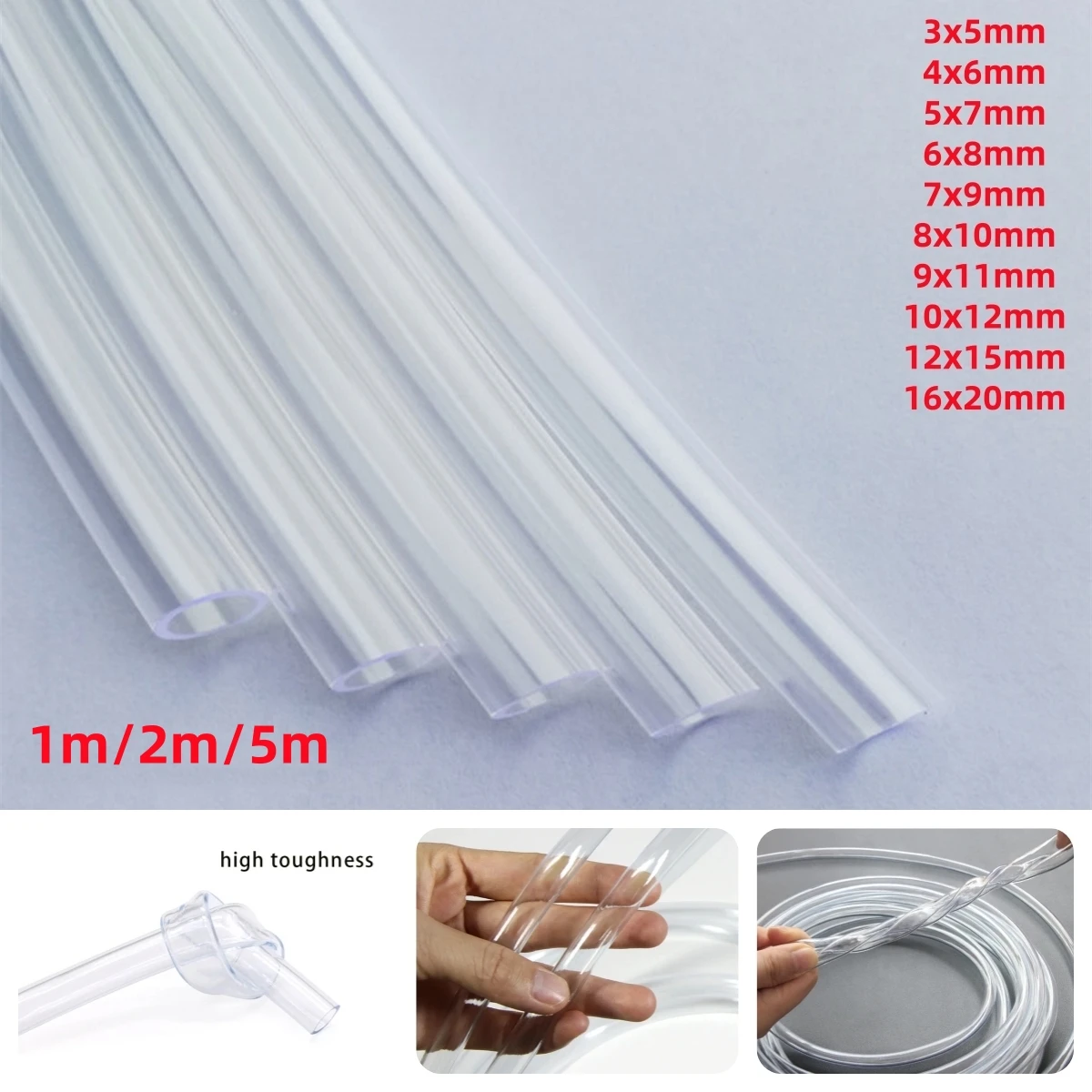 1/2/5m Transparent PVC Hose Inner Diameter 3~16mm Drinking Flexible Tube for Water Pumps Water Dispenser Fish Tank Lawn Watering