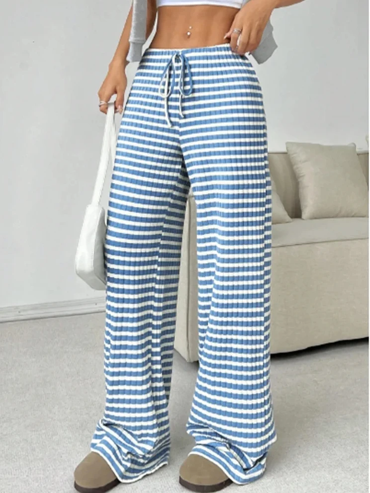 Pantaloni moda Y2K 2025 Pantaloni a gamba dritta a righe da donna con dettagli allacciati Stile High Street