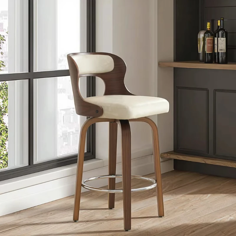 

leather bar stool counter high chair rotating bending wood iron adjustable dining room kitchen living room hotel outdoor
