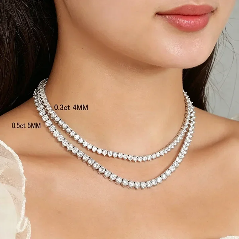 FCGJHW 3 Prong 2/3/4/5mm All Moissanite Tennis Necklace for Women Man Couple s925 Silver Lab Diamond GRA Neck Chain Gift 2026
