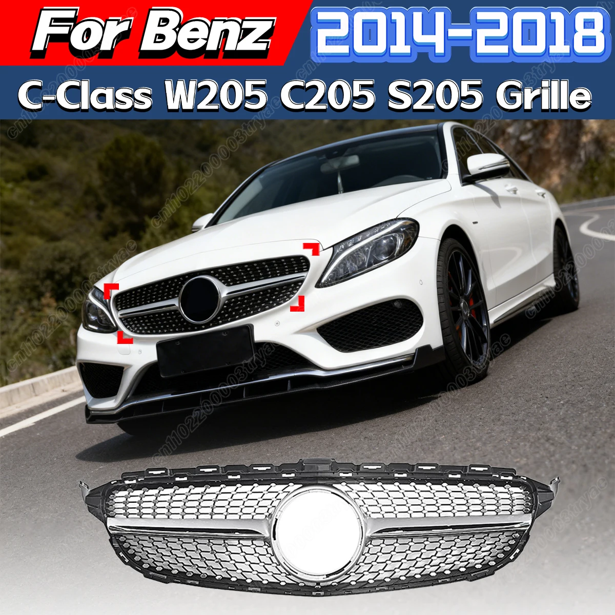 

Для Mercedes Benz C-Class W205 C205 S205 2014 2015 2016 2017 2018 автомобильный передний бампер, решетка воздухозаборника, крышка бака для воды, комплект кузова