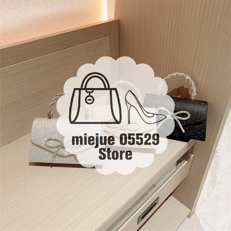 حقيبة كروس نسائية بسلسلة سوداء لامعة باللون الذهبي والفضي؛ حقيبة يد ومخلب مسائية فاخرة بفيونكة من حجر الراين #1