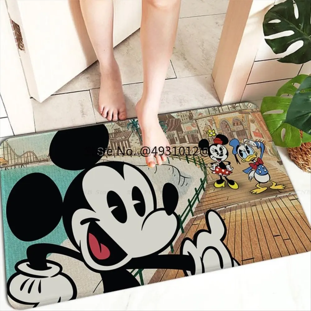 Disney Mickey Minnie Mouse Tapete, Tapete antiderrapante retangular, Badmat macio para casa, Porta da frente, Interior, Exterior, Cozinha