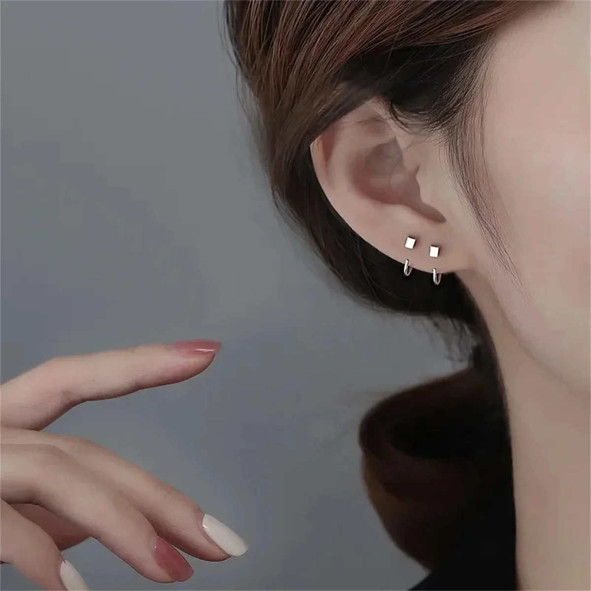 2pcs Vintage Minimalist Square Stud Earrings for Teens,Stainless Steel Tragus Cartilage Helix Ear Piercing Jewelry