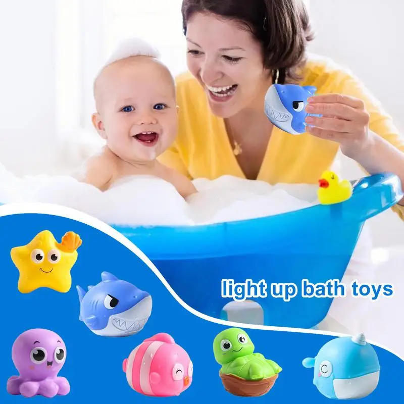 Babybadje Speelgoed Oplichten Gloeiend Zeedier Bad Speelgoed Kleurrijke Lichten 6X Interactief Voorschools Leren Babyshower Spelletjes Voor