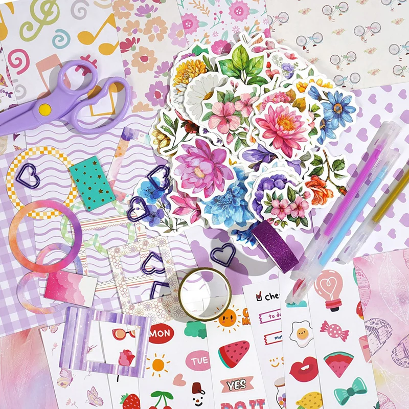 Kinderhandboek 180 stuks bloemstickers doe-het-zelf materialen plakboek handboek set ambachten handgemaakt speelgoed kinderen verjaardag meisjes geschenken